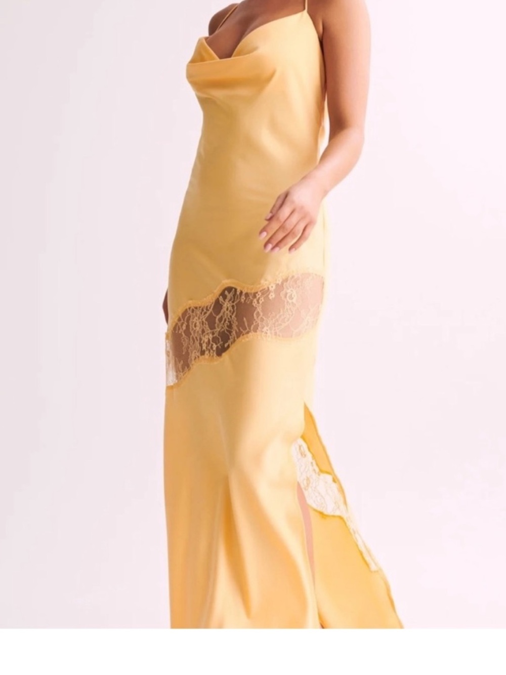 Meshki Yellow Silk Lace-Trim Slip Dress - Picture 3 of 5